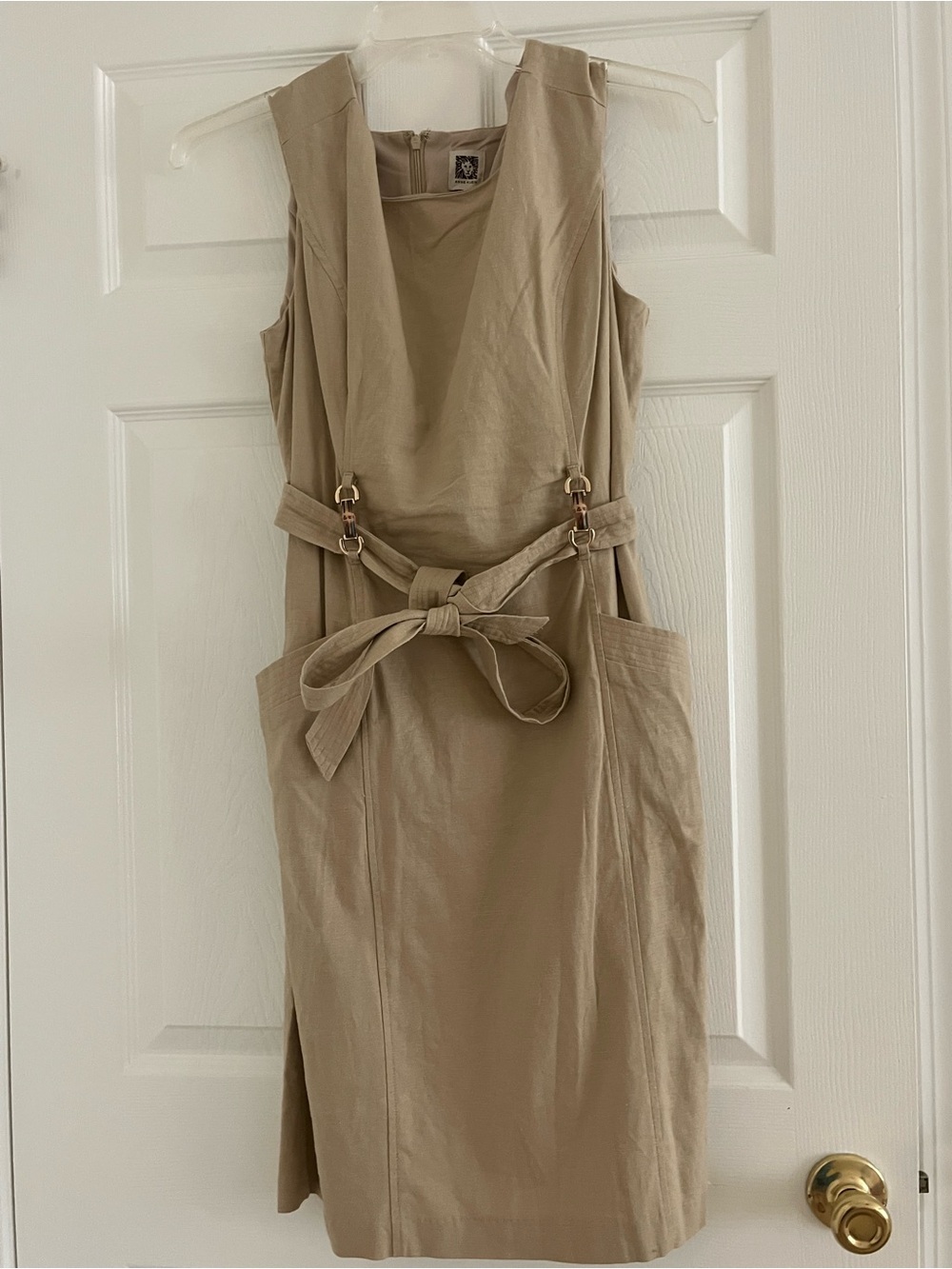 Anne Klein Khaki Tie-Waist Midi Dress